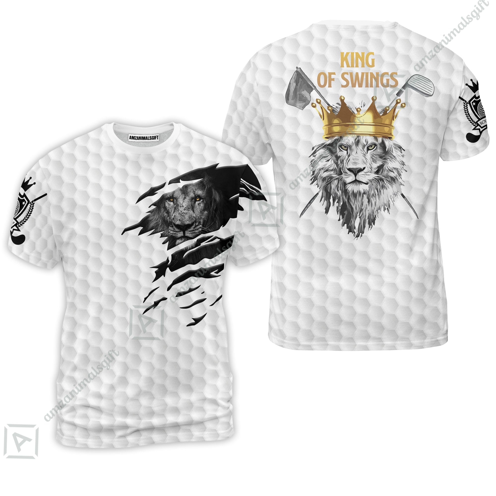 Black And White Lion King Sketching Golf T-Shirt, King Of Swings Lion Golfing T-Shirt