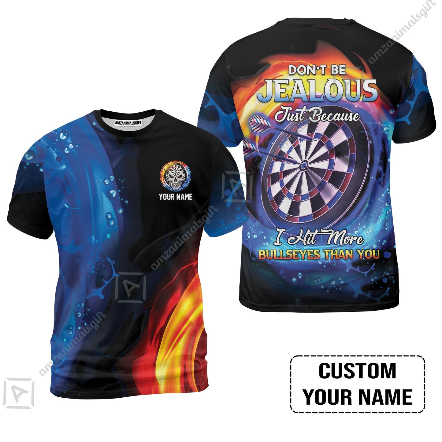 Customized Name Darts Zip Polo Shirt, Don't Be Jealous Personalized Skull Logo And Darts Zip Polo Shirt