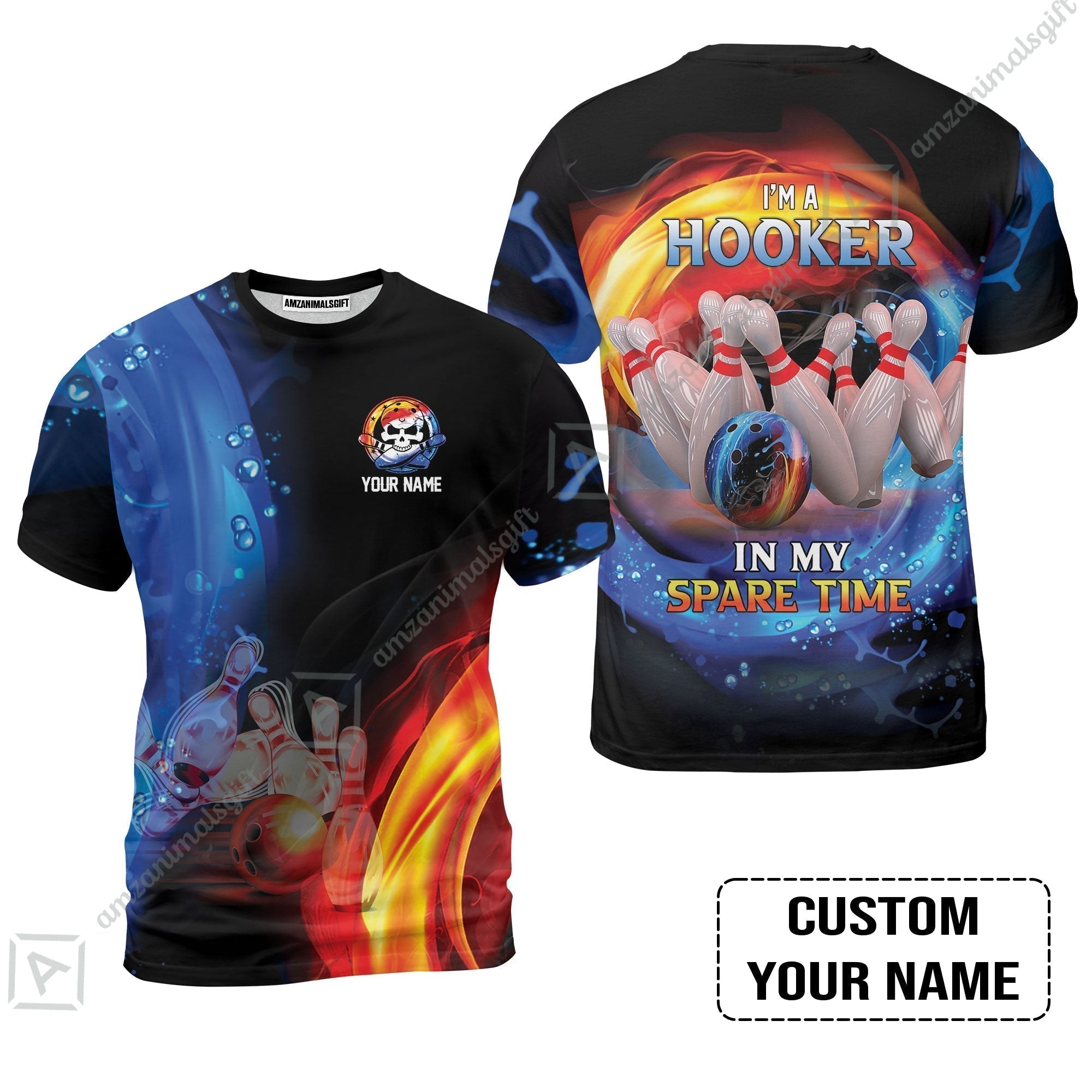 Customized Name Bowling T-Shirt - Bowling I'm A Hooker In My Spare Time Personalized T-Shirt