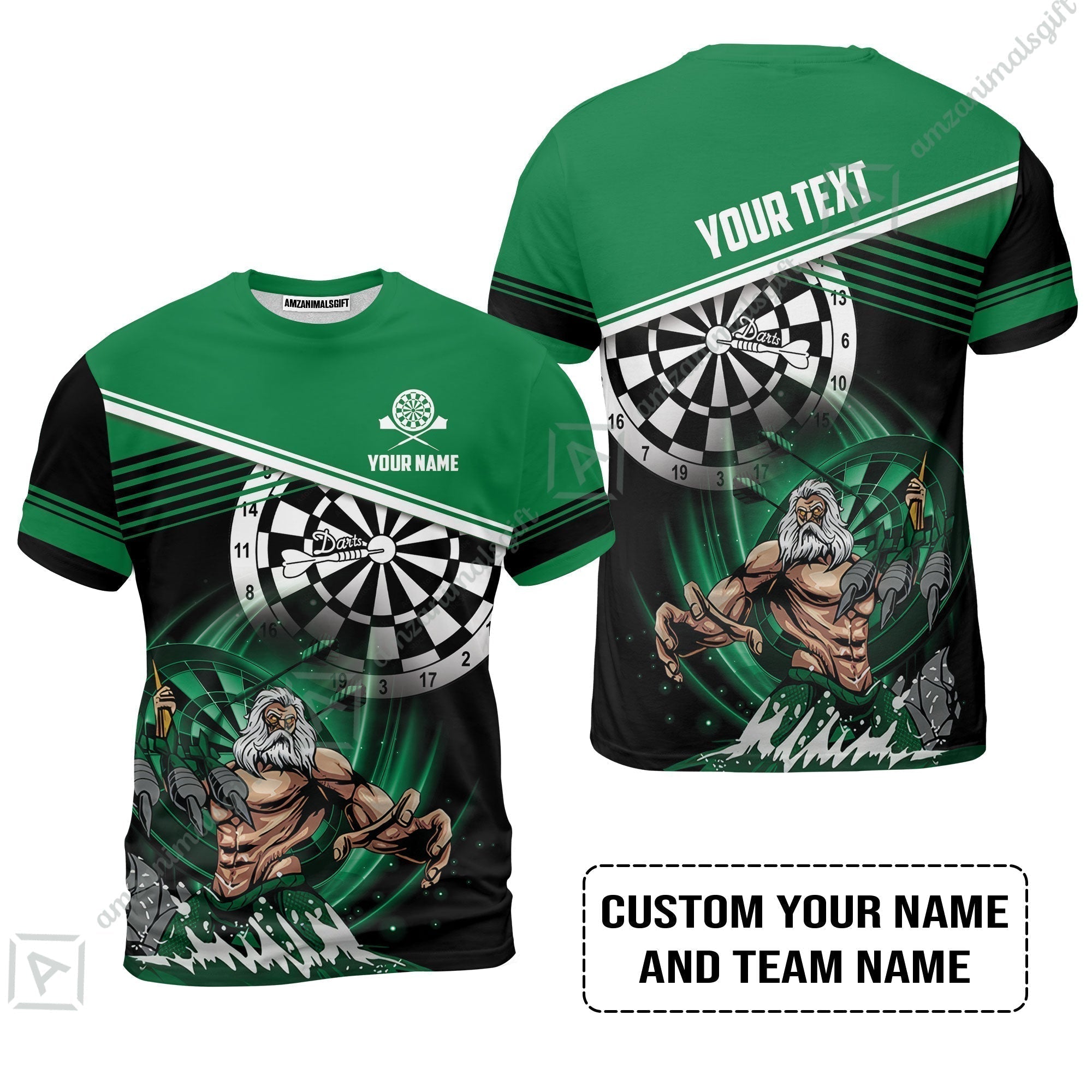 Customized Name & Text Darts T-Shirt, Personalized Name Poseidon Darts T-Shirt