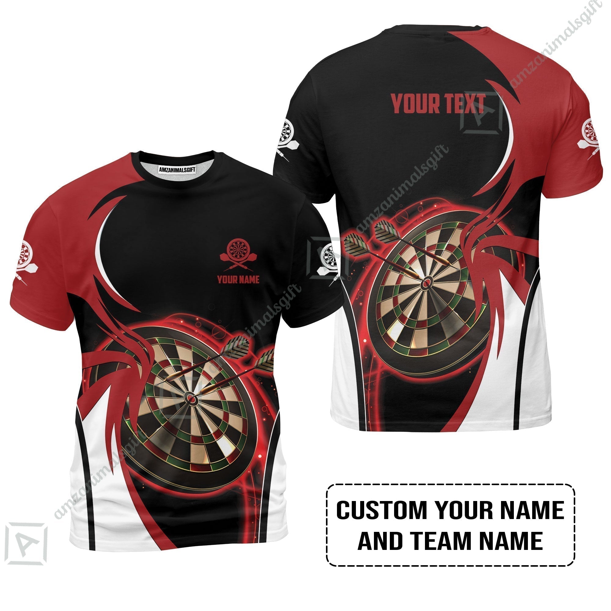 Customized Name & Text Darts T-Shirt, Personalized Red Darts Uniforms T-Shirt