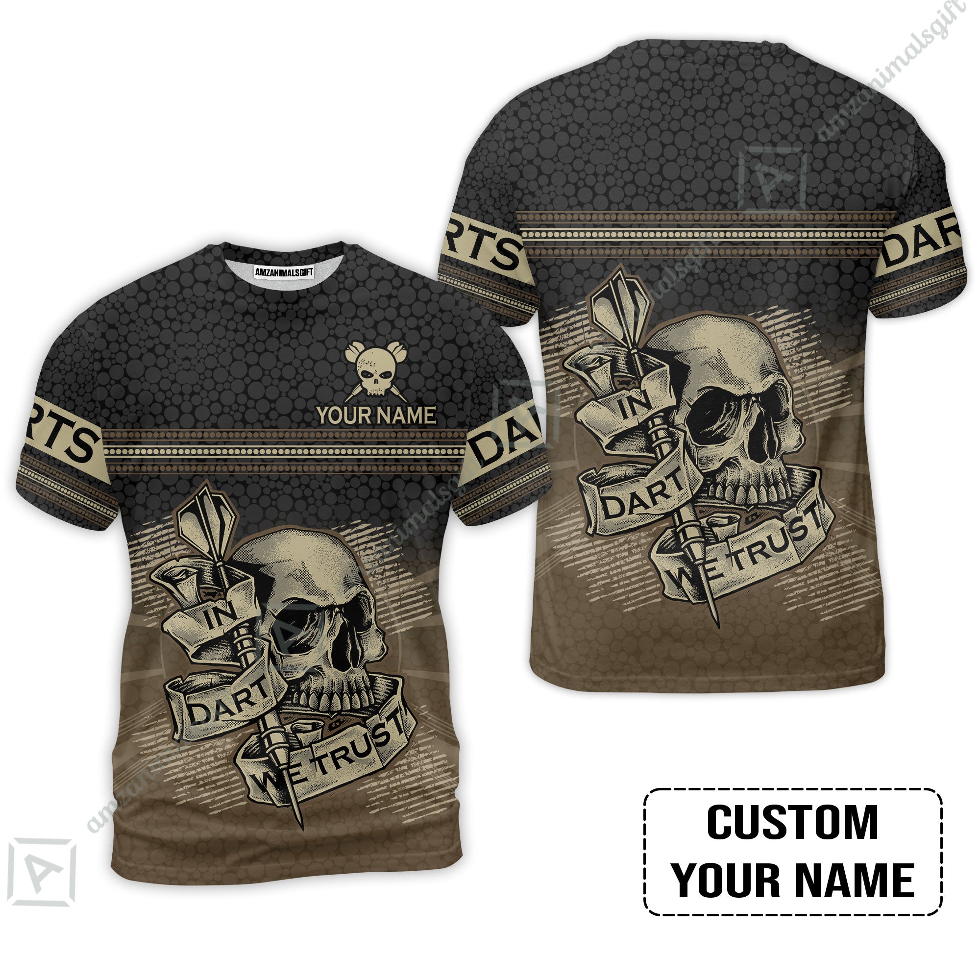 Customized Darts T-Shirt, Personalized Skull In Darts We Trust Darts T-Shirt