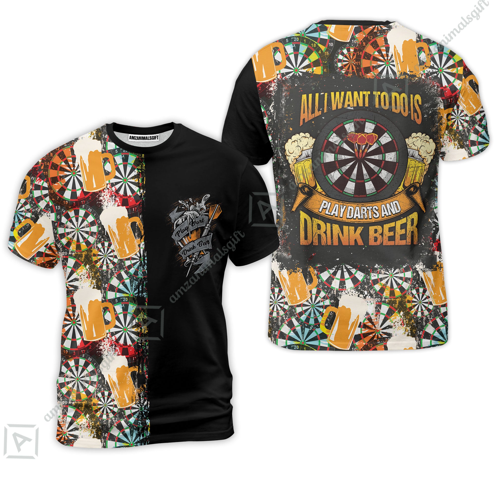 Darts T-Shirt, Play Darts And Drink Beer, Colorful Summer Darts T-Shirt