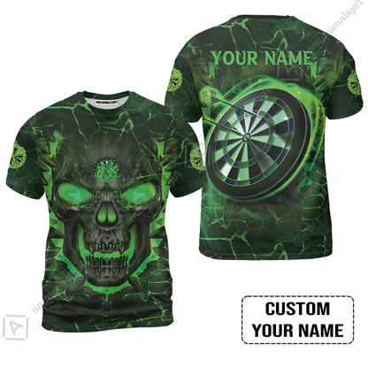 Customized Darts Hoodie, Flame Green Skull Dartboard Personalized Skull And Darts Hoodie