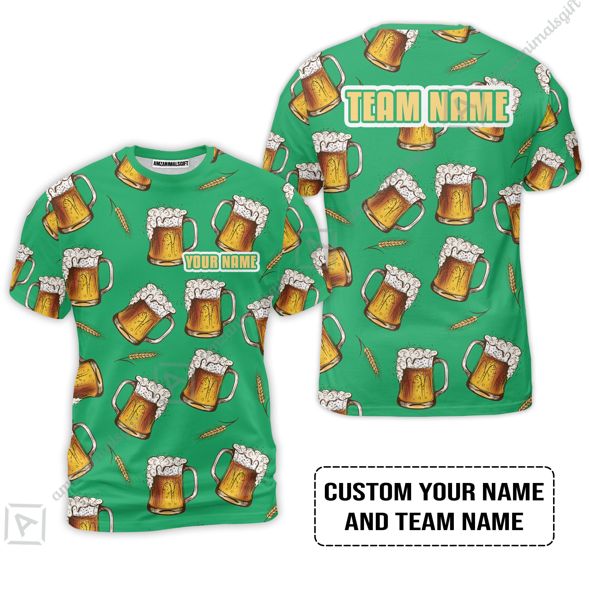 Custom Irish Green Beer Pattern Design Oktoberfest Beer Festival Performance T-Shirt