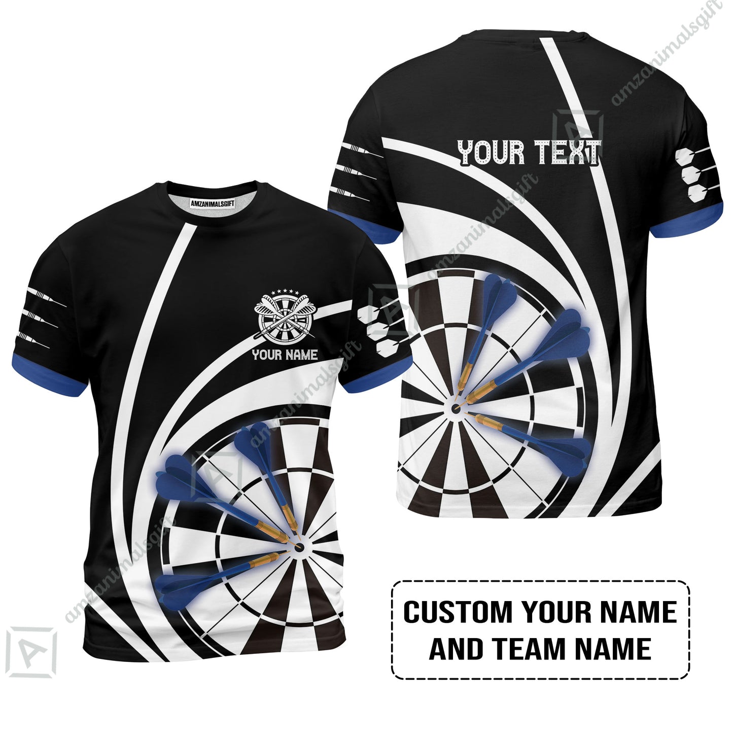 Customized Name & Text Darts Polo Shirt, Personalized Name Blue Dark Darts Team Polo Shirt