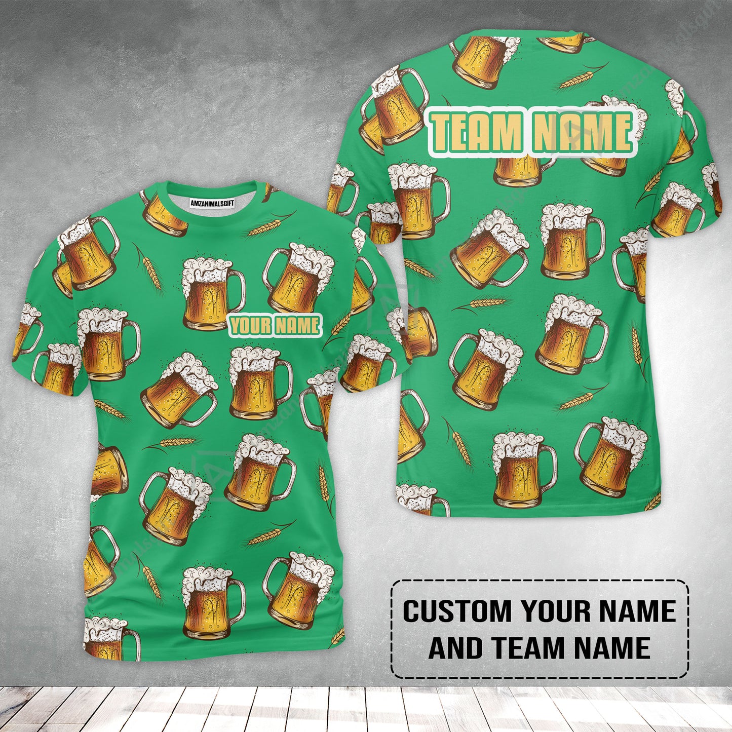 Custom Irish Green Beer Pattern Design Oktoberfest Beer Festival Performance T-Shirt