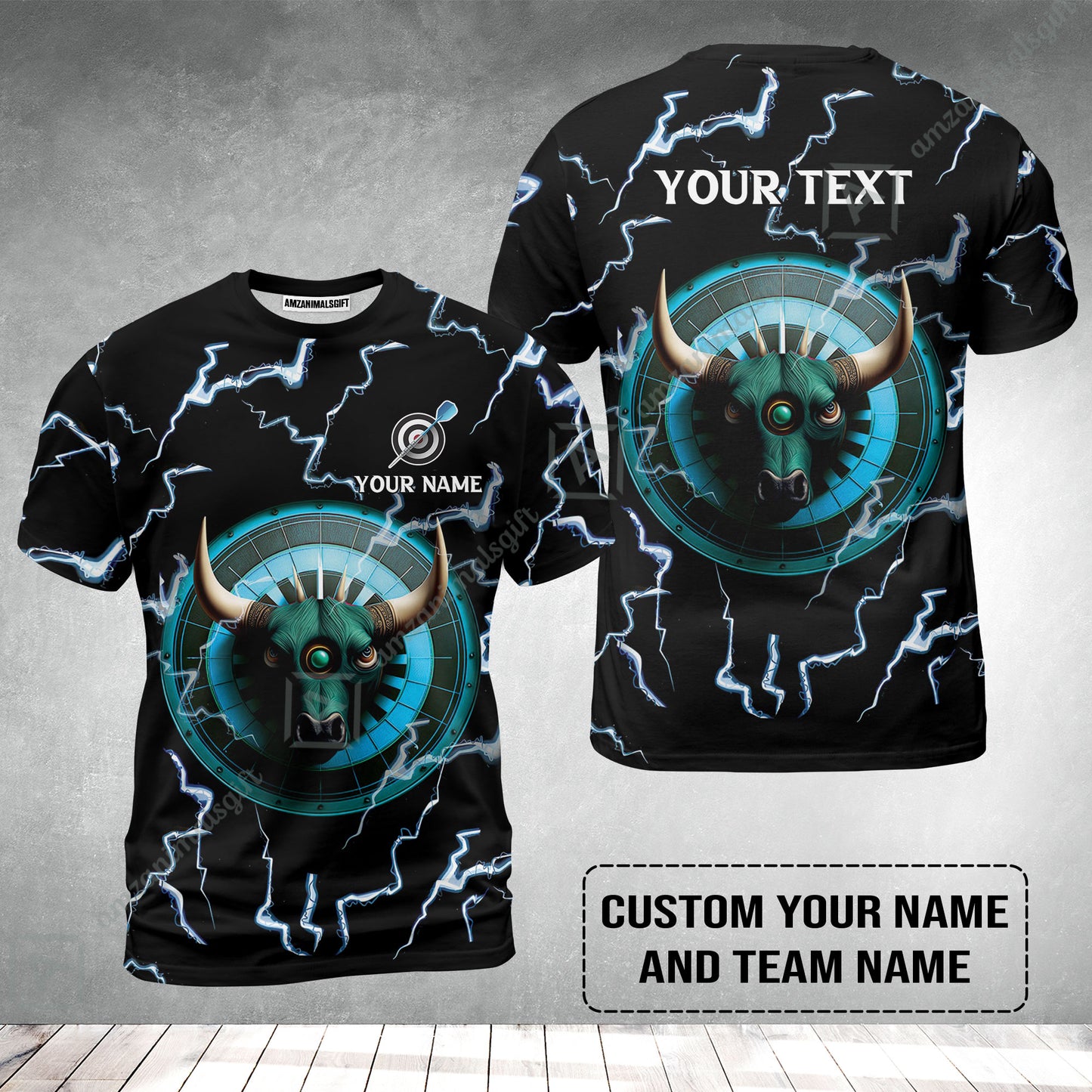 Customized Name & Text Darts T-Shirt, Personalized Name Bullseye Dartboard T-Shirt