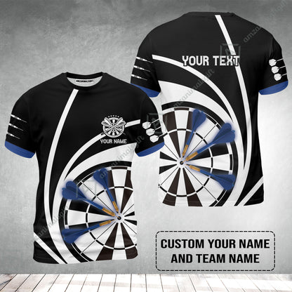 Customized Name & Text Darts T-Shirt, Personalized Name Blue Dark Darts Team T-Shirt