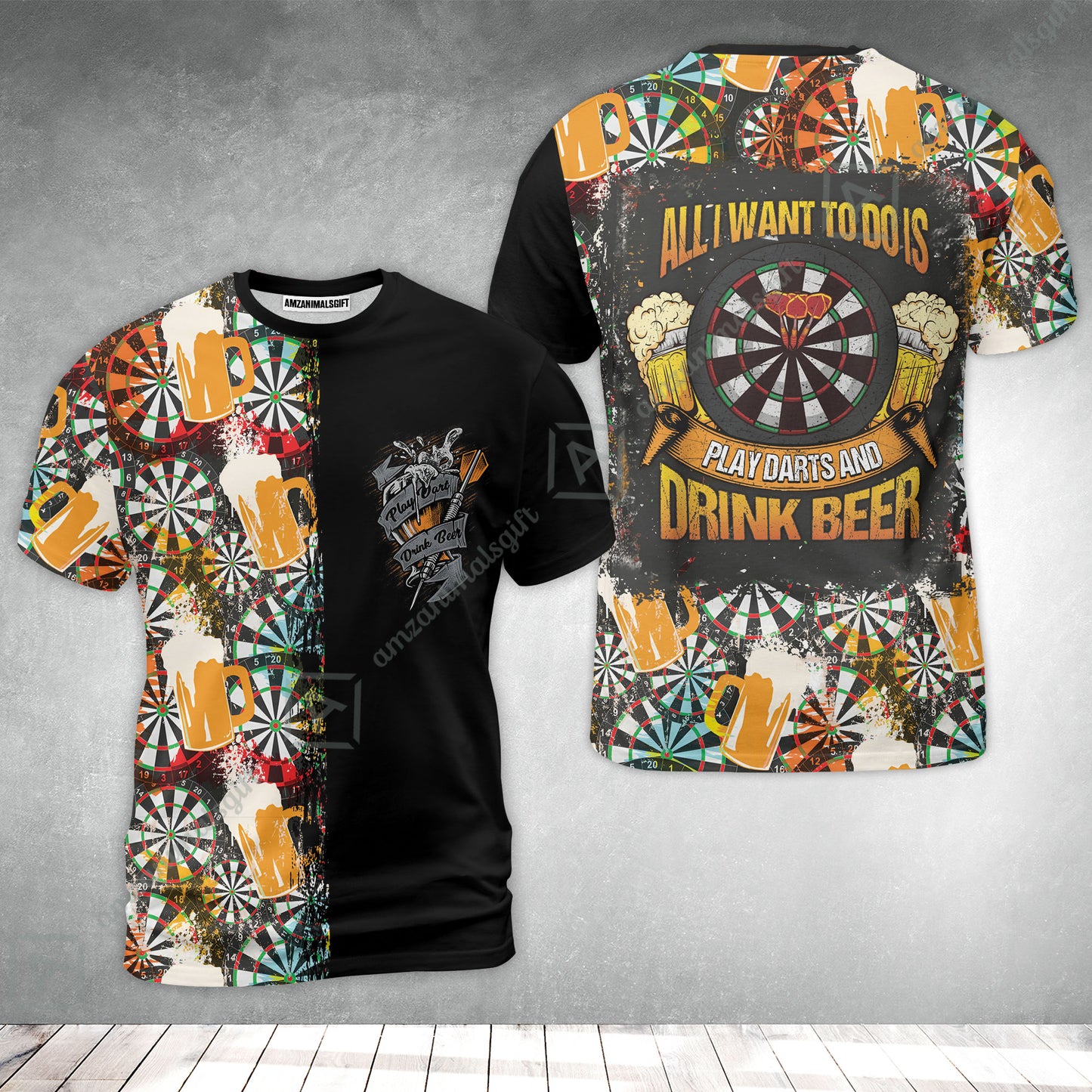 Darts T-Shirt, Play Darts And Drink Beer, Colorful Summer Darts T-Shirt