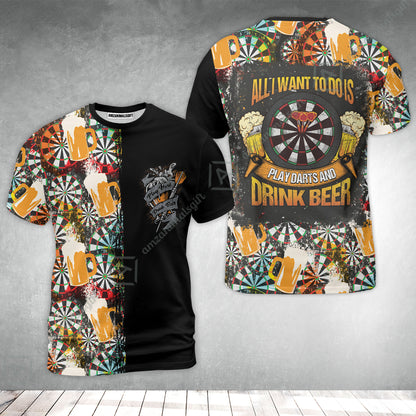 Darts T-Shirt, Play Darts And Drink Beer, Colorful Summer Darts T-Shirt