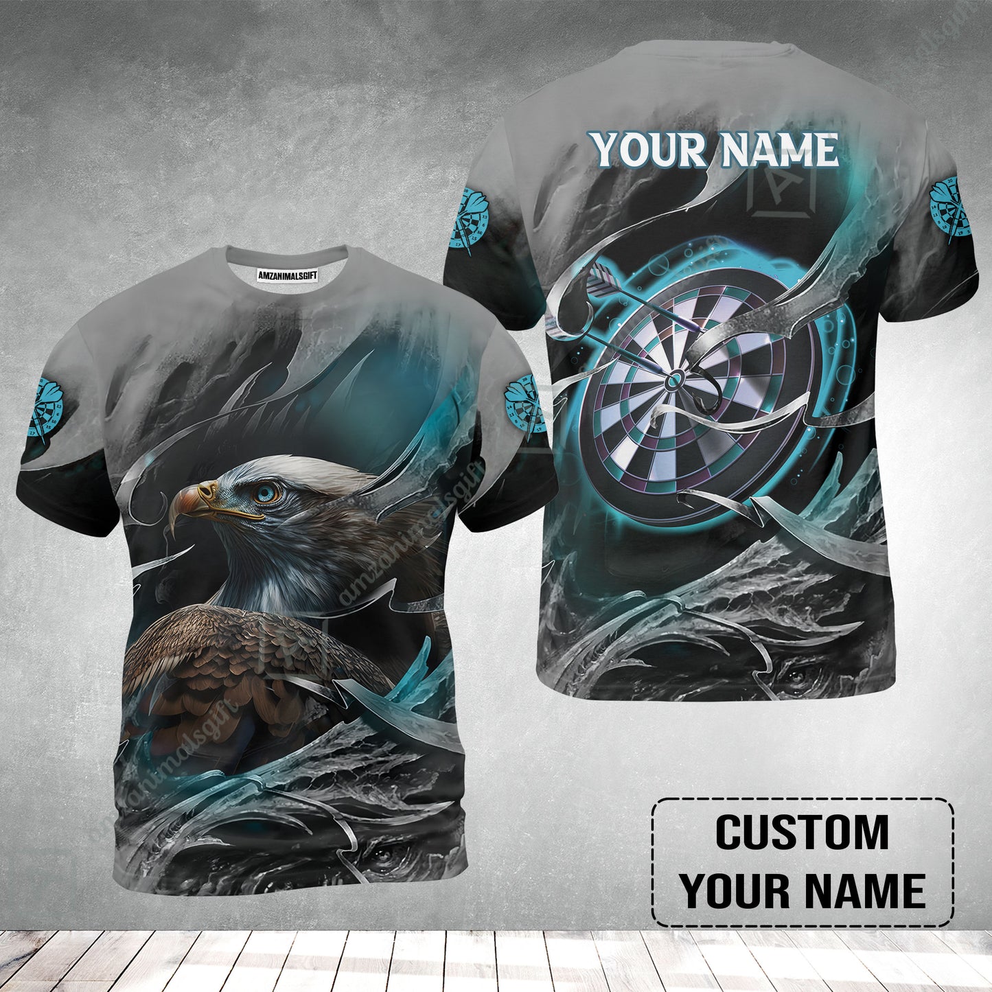 Customized Name Darts T-Shirt, Bullseye Dartboard Personalized Eagle And Darts T-Shirt