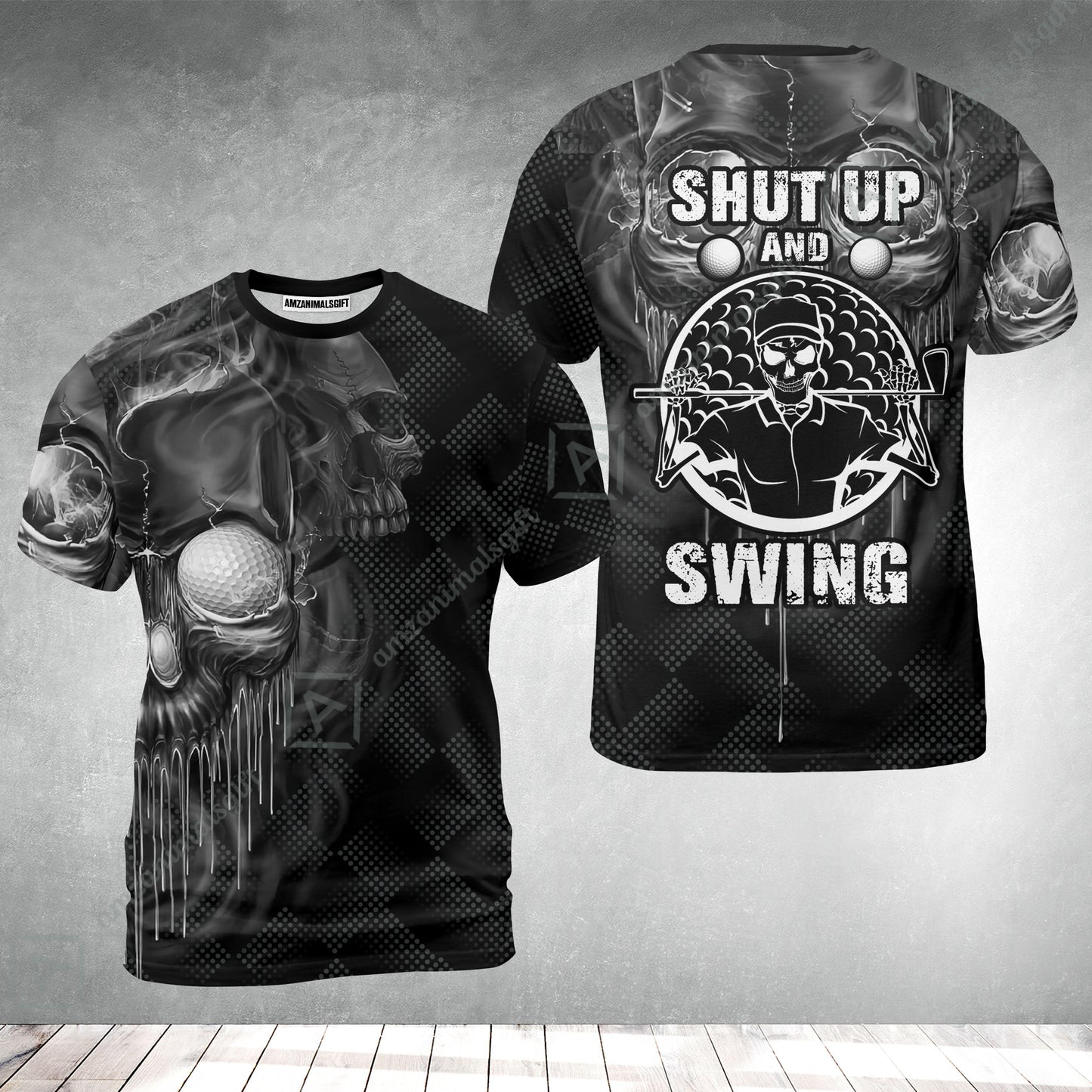 Men Golf T-Shirt - Scary Skull Golf Shut Up Shirt Design For Men, Best Halloween T-Shirt