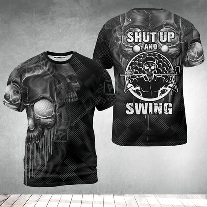 Men Golf T-Shirt - Scary Skull Golf Shut Up Shirt Design For Men, Best Halloween T-Shirt
