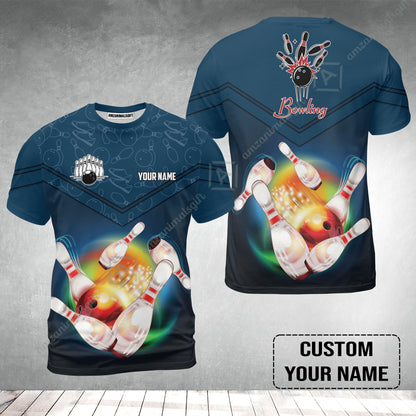 Custom Bowling T-Shirt - Amazing Bowling Ball Pattern And Shoe Personalized Name T-Shirt