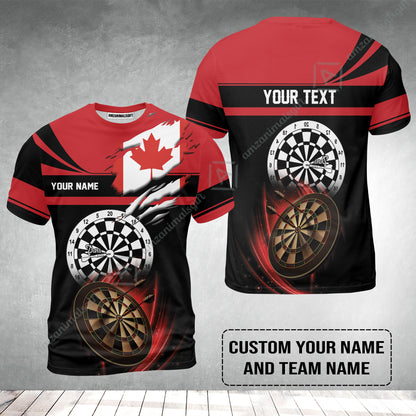 Customized Name & Text Darts T-Shirt, Canada Flag Personalized Name Darts T-Shirt
