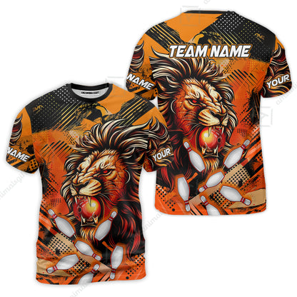Custom Bowling Team Jerseys Shirts, Bowling uniforms Ball & Pins Lion Pattern Personalized Name And Team Name