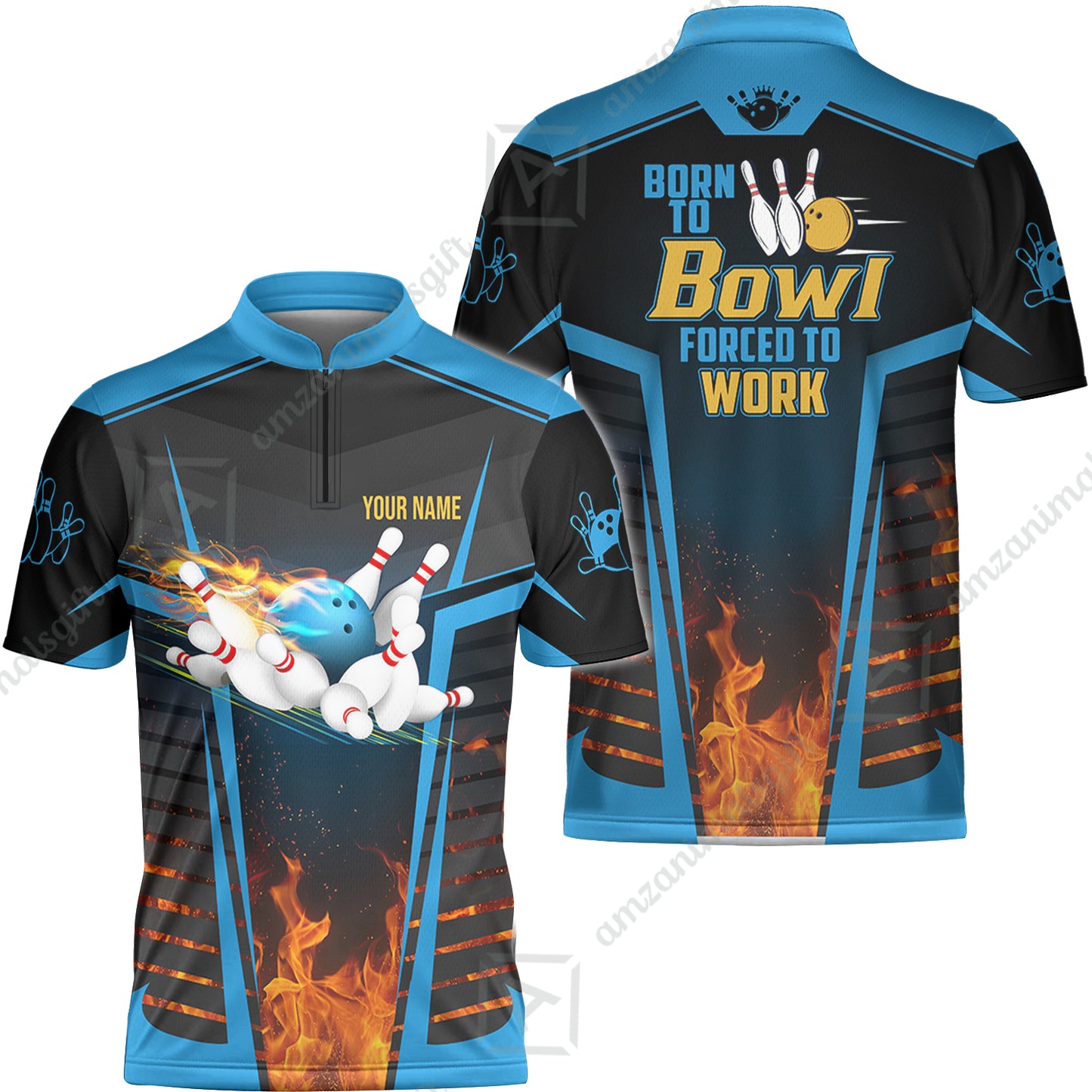 Customized Bowling Jersey, The Blue Bowling Ball Born To Bowl Forced To Work Personalized Name Custom Team Name Logo For Bowling Team