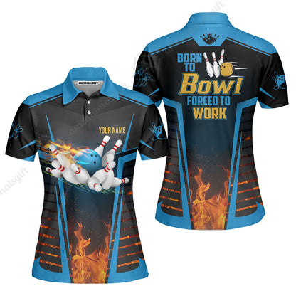 Customized Bowling Jersey, The Blue Bowling Ball Born To Bowl Forced To Work Personalized Name Custom Team Name Logo For Bowling Team
