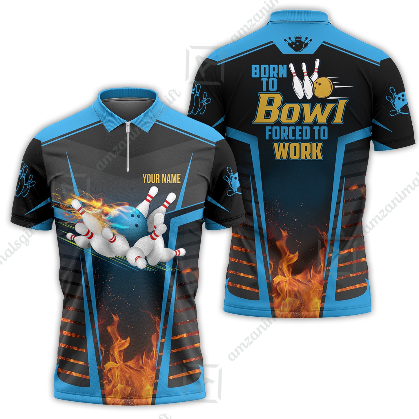 Customized Bowling Jersey, The Blue Bowling Ball Born To Bowl Forced To Work Personalized Name Custom Team Name Logo For Bowling Team