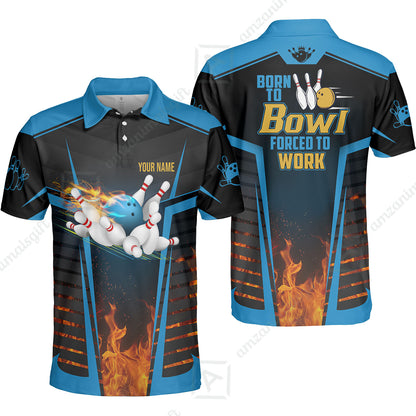 Customized Bowling Jersey, The Blue Bowling Ball Born To Bowl Forced To Work Personalized Name Custom Team Name Logo For Bowling Team