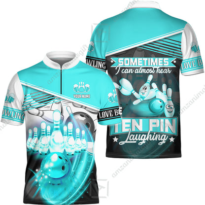 Customized Bowling Unisex Polo, The Blue Bowling Ball Crashing The Pins Purple Pattern Personalized Name Team Name Logo For Bowling Team