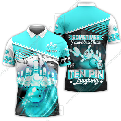 Customized Bowling Unisex Polo, The Blue Bowling Ball Crashing The Pins Purple Pattern Personalized Name Team Name Logo For Bowling Team