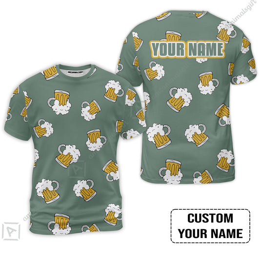 Custom Green Beer Pattern Design Oktoberfest Beer Festival Performance T-Shirt
