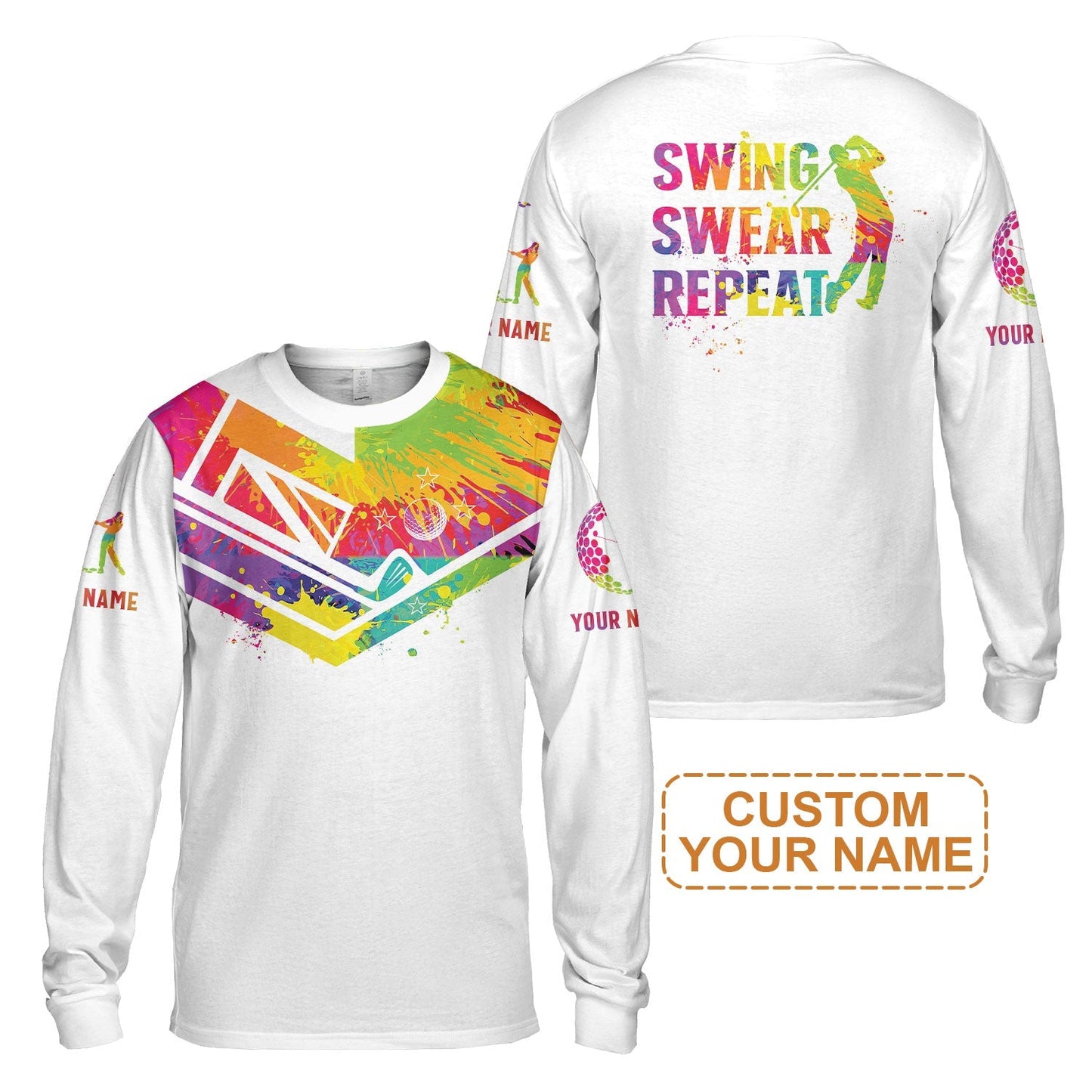 Custom Golf Hoodie - Watercolor New Zealand Flag Custom Name White Apparel, Swing Swear Repeat Hoodie - Perfect Shirt For Men