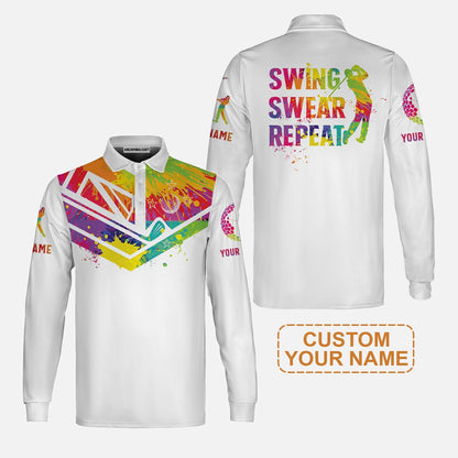 Custom Golf Hoodie - Watercolor New Zealand Flag Custom Name White Apparel, Swing Swear Repeat Hoodie - Perfect Shirt For Men