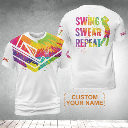 Custom Golf Hoodie - Watercolor New Zealand Flag Custom Name White Apparel, Swing Swear Repeat Hoodie - Perfect Shirt For Men