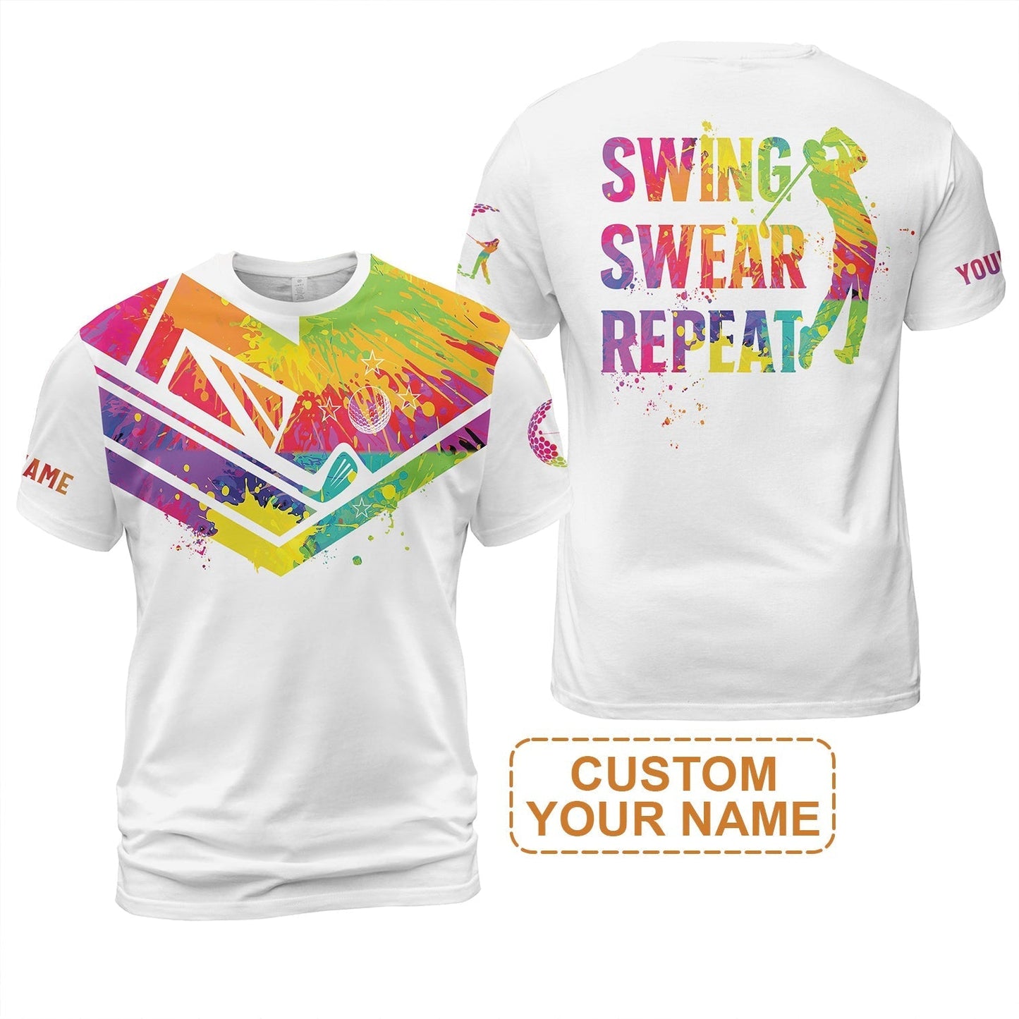 Custom Golf Sweatshirt - Watercolor New Zealand Flag Custom Name White Apparel, Swing Swear Repeat Sweatshirt - Perfect Shirt For Men
