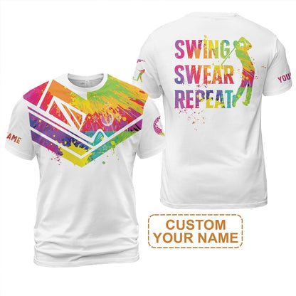 Custom Golf Sweatshirt - Watercolor New Zealand Flag Custom Name White Apparel, Swing Swear Repeat Sweatshirt - Perfect Shirt For Men