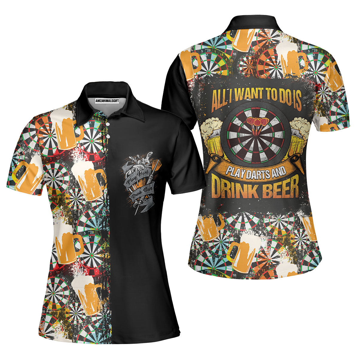 Darts Women Polo Shirt, Play Darts And Drink Beer, Colorful Summer Darts Women Polo Shirt