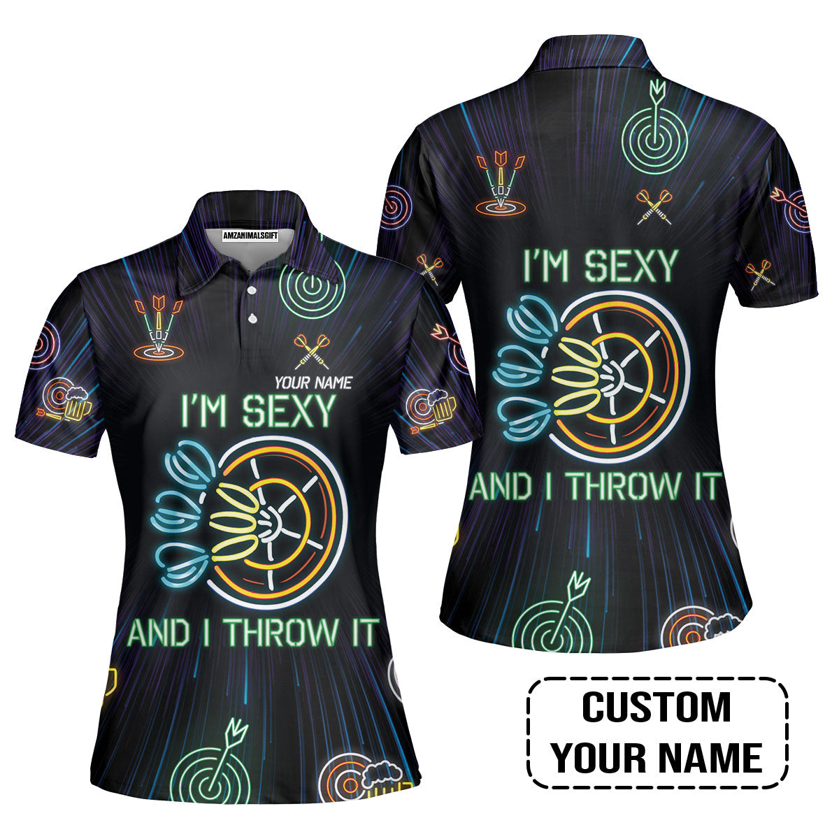 Customized Darts Women Polo Shirt, Personalized I'm Sexy And I Throw It Darts Women Polo Shirt