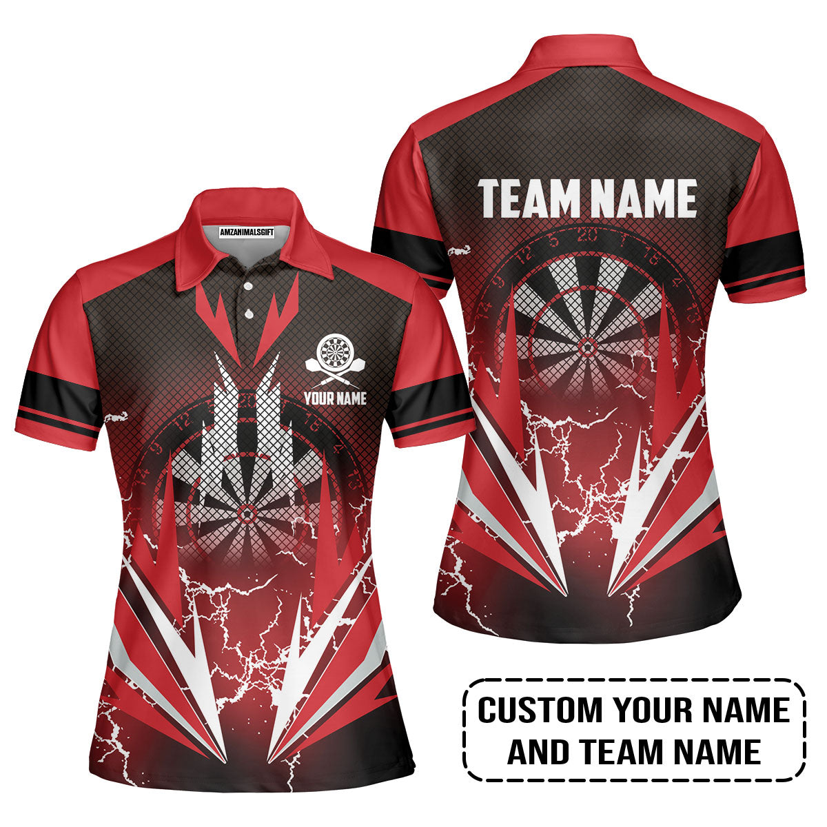 Customized Name & Team Name Darts Women Polo Shirt, Thunder Lighting Darts Personalized Darts Women Polo Shirt