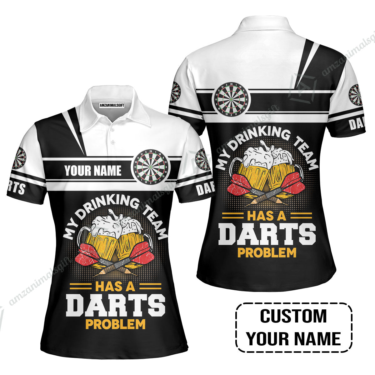 Customized Darts Women Polo Shirt, Personalized My Drinking Team Beer Darts Women Polo Shirt