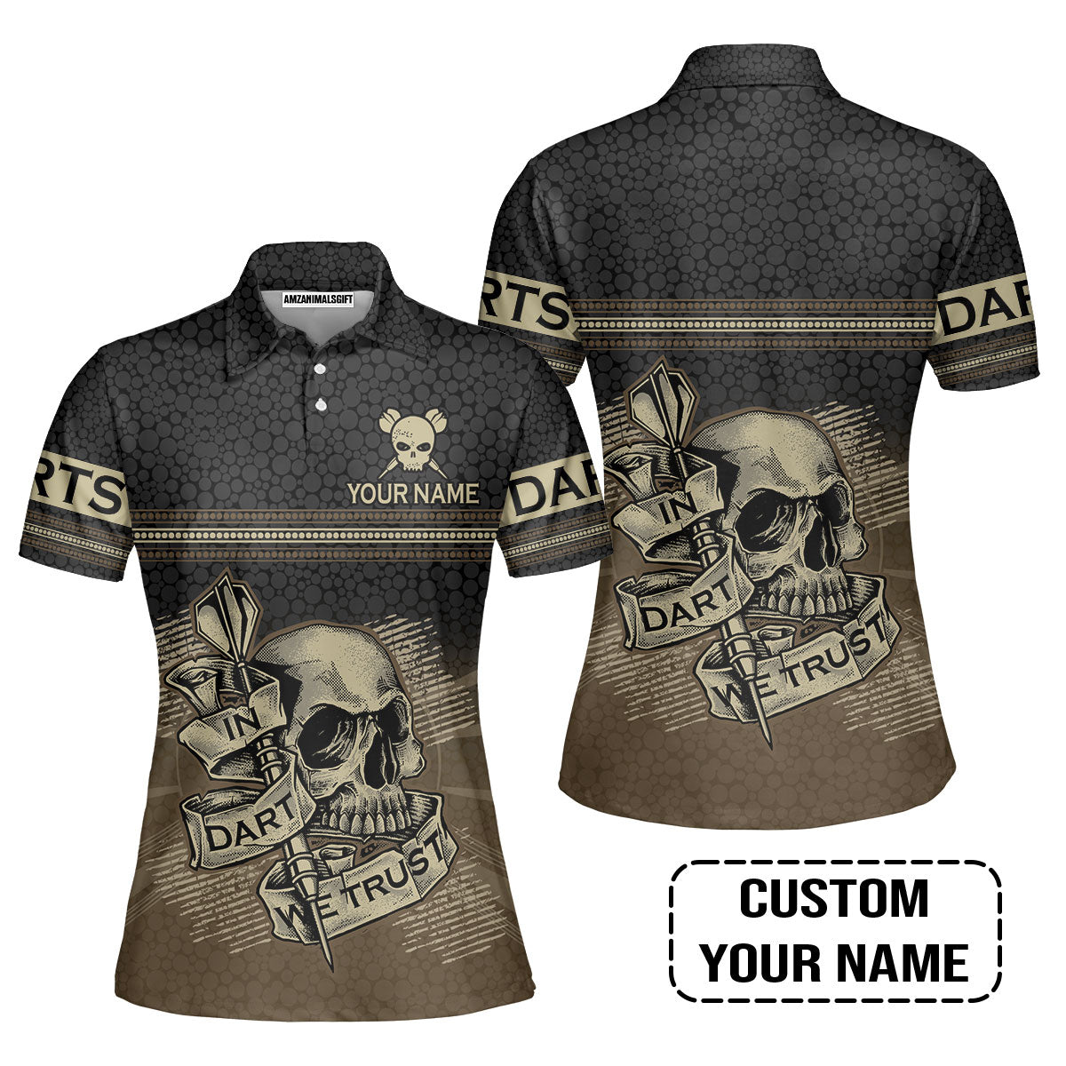 Customized Darts Women Polo Shirt, Personalized Skull In Darts We Trust Darts Women Polo Shirt