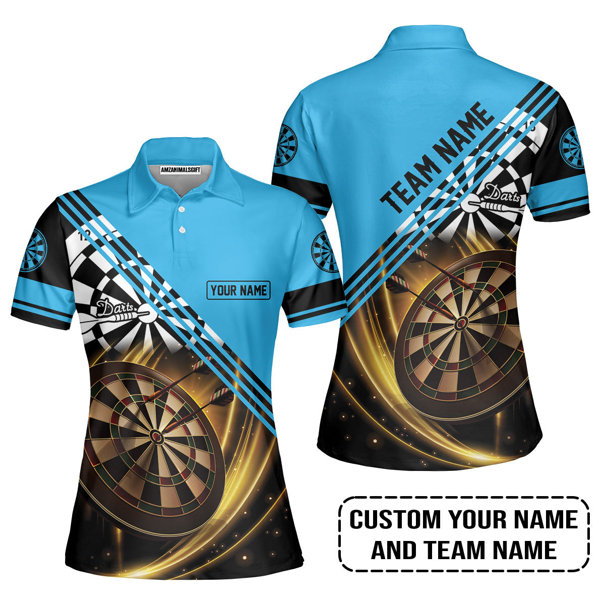 Customized Name & Team Name Darts Women Polo Shirt, I Love Darts Personalized Blue Darts Women Polo Shirt