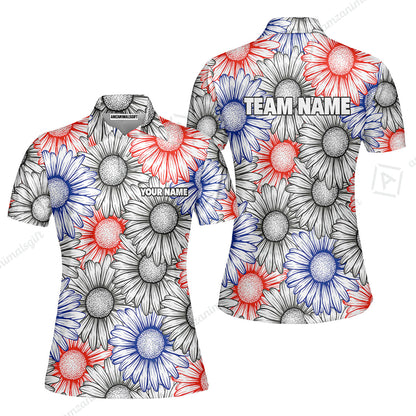 Custom Sunflower Bowling Team Jersey, Sunflower Bowling Polo Quarter-Zip Shirts, Bowling Uniforms Jerseys, Custom Name And Team Name