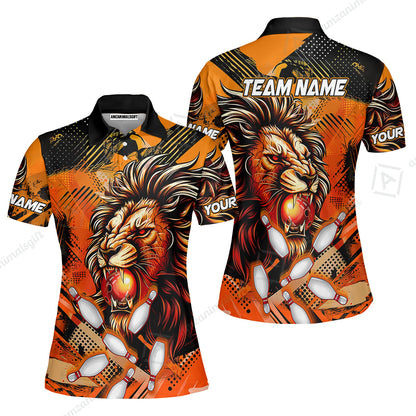 Custom Bowling Team Jerseys Shirts, Bowling uniforms Ball & Pins Lion Pattern Personalized Name And Team Name