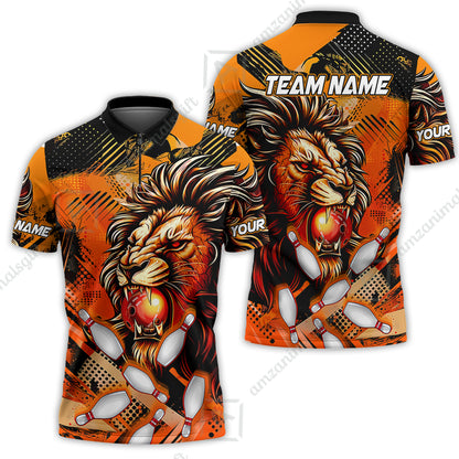 Custom Bowling Team Jerseys Shirts, Bowling uniforms Ball & Pins Lion Pattern Personalized Name And Team Name