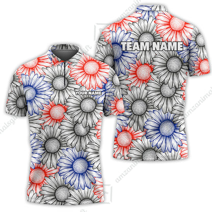 Custom Sunflower Bowling Team Jersey, Sunflower Bowling Polo Quarter-Zip Shirts, Bowling Uniforms Jerseys, Custom Name And Team Name
