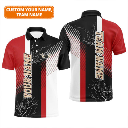 Bowling Custom Men Polo Shirt - Custom Red And Black Plaid Pattern Personalized Bowling Polo Shirt - Perfect Gift For Friend, Family