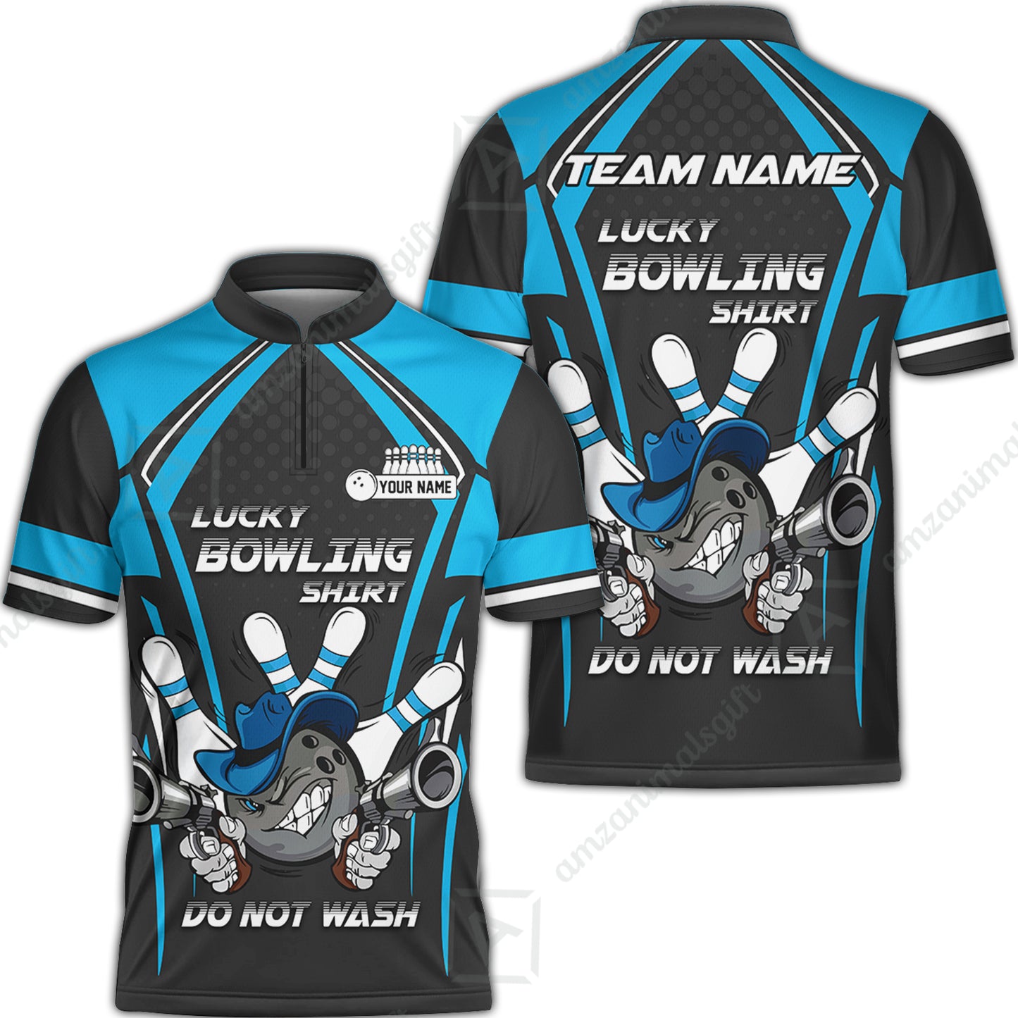 Customized Bowling Team Jersey, Lucky Bowling Shirt Do Not Wash Personalized Name Quarter-Zip Jerseys For Bowlers