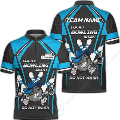 Customized Bowling Team Jersey, Lucky Bowling Shirt Do Not Wash Personalized Name Quarter-Zip Jerseys For Bowlers