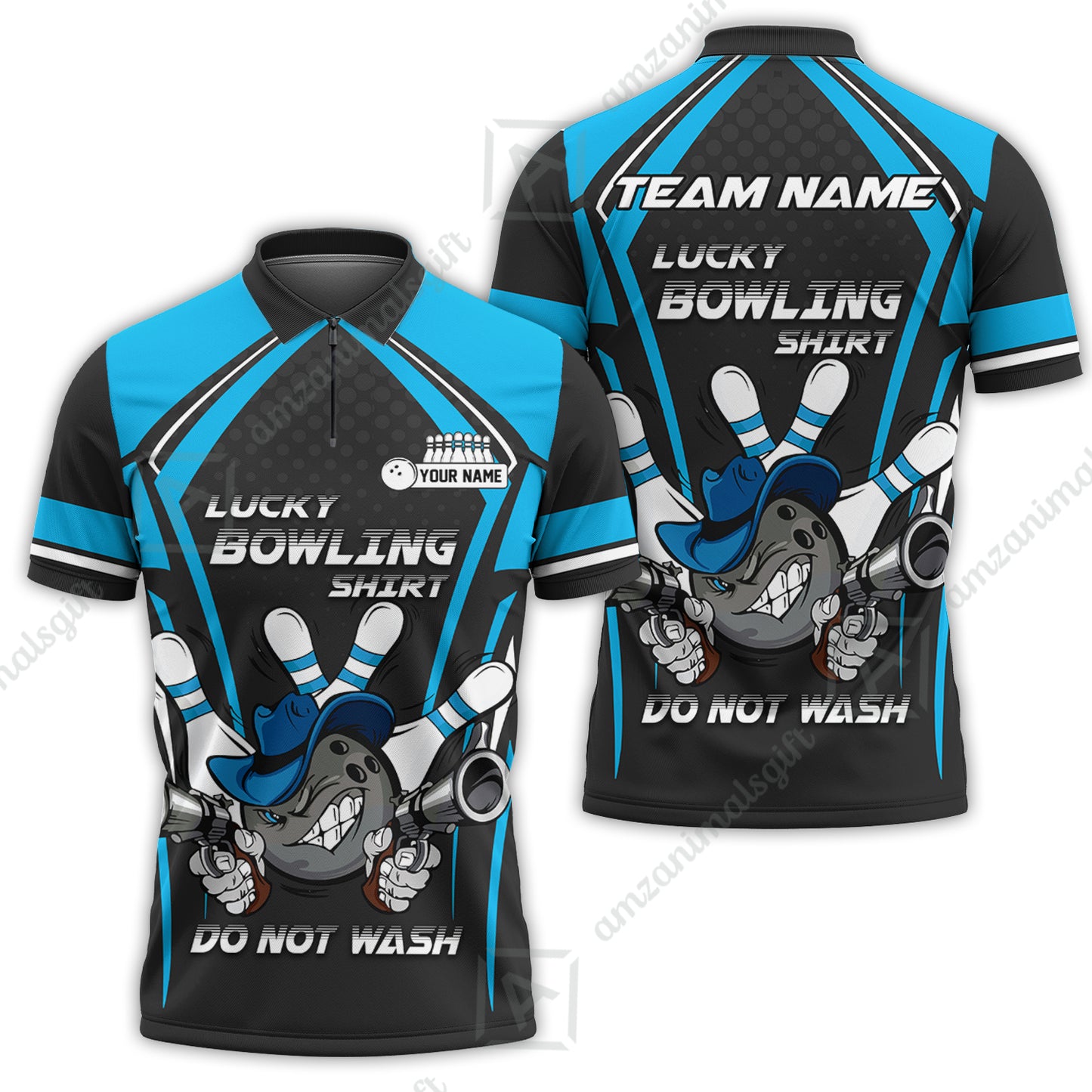 Customized Bowling Team Jersey, Lucky Bowling Shirt Do Not Wash Personalized Name Quarter-Zip Jerseys For Bowlers