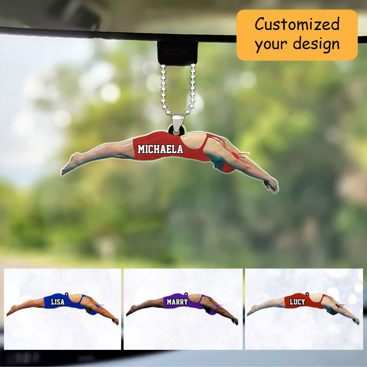 Personalized Girl, Female Swimmer Car Ornament, Gift For Swimming Lovers, Swimmer - Best Custom Shape Car Ornament Decor Christmas