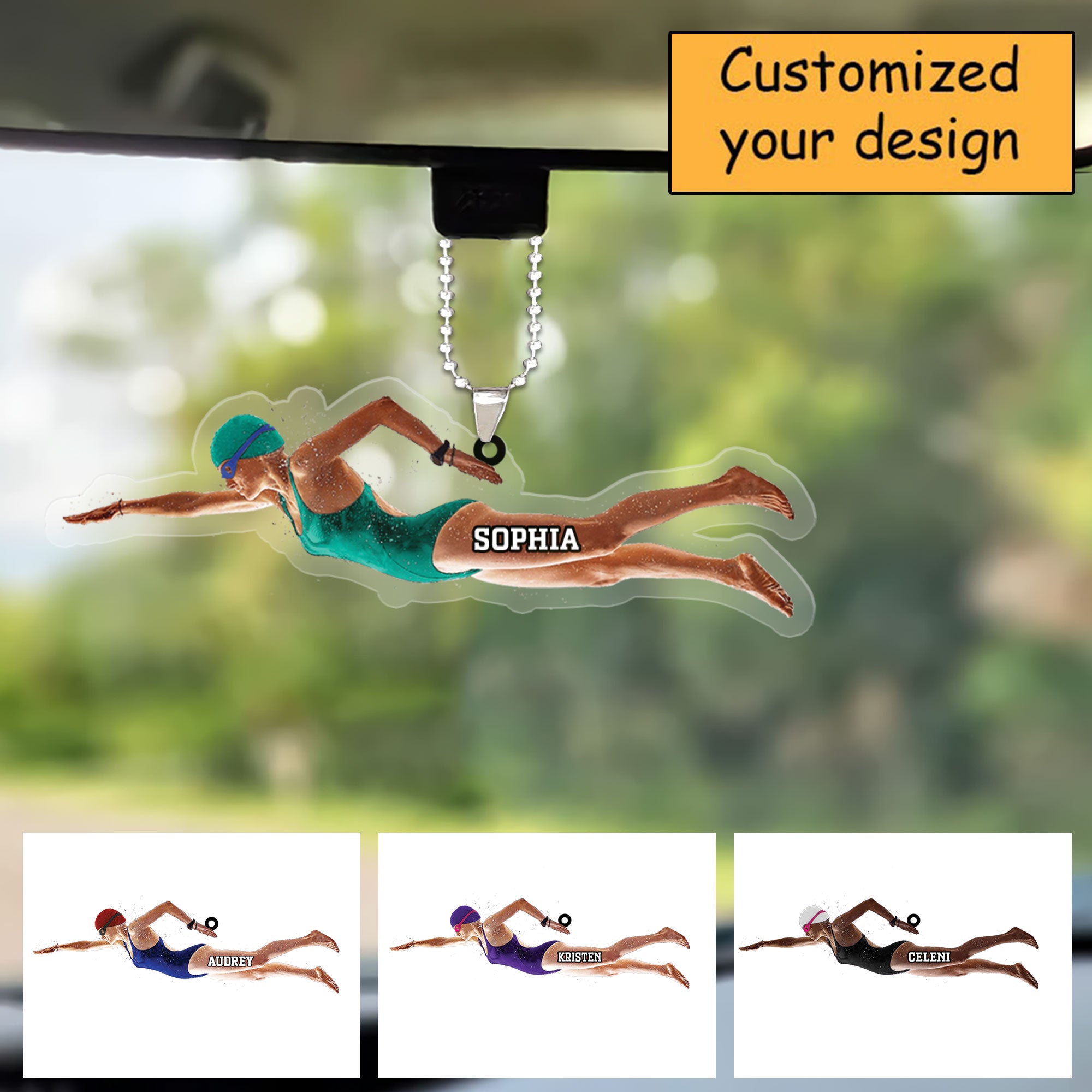 Customized Female Swimming Christmas Car Ornament For Swimmer, Swimming Team Gift - Christmas Car Ornament Hanging Tree