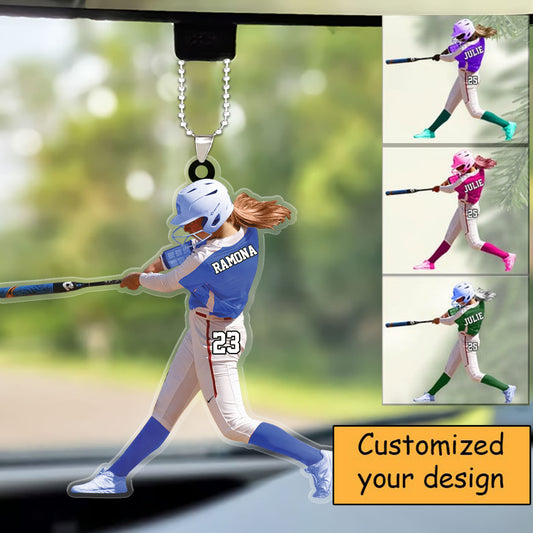 Custom Baseball Christmas Car Ornament, Personalized Female Softball, Baseball Girl Batter Car Ornament For Baseball Lover